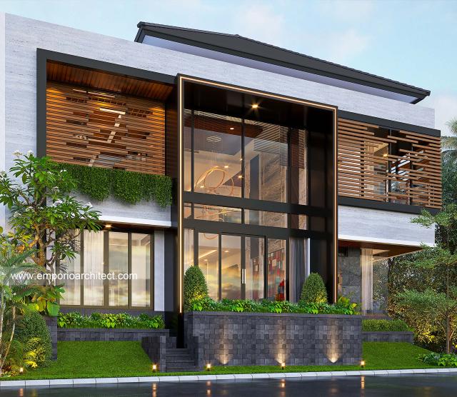 Desain Tampak Samping Kiri Rumah Modern 2.5 Lantai Ibu EST di Semarang