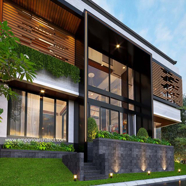 Desain Tampak Detail Samping Rumah Modern 2.5 Lantai Ibu EST di Semarang