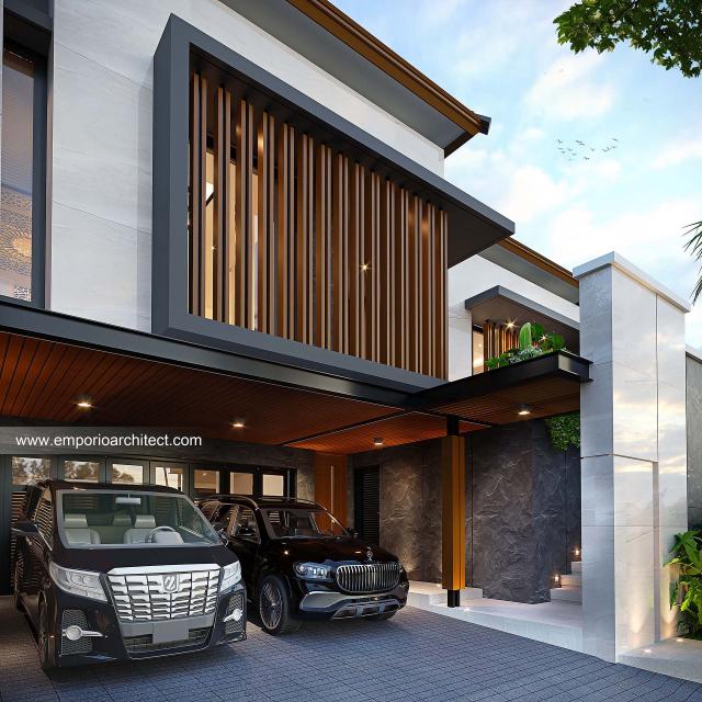 Desain Tampak Detail Depan Rumah Modern 2.5 Lantai Bapak ADR di Jakarta Selatan