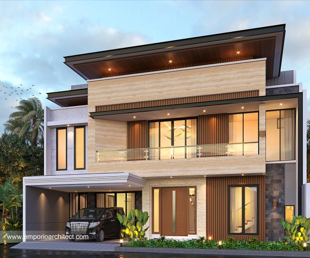 Desain Tampak Depan Rumah Modern 2.5 Lantai Bapak EBN di Jakarta