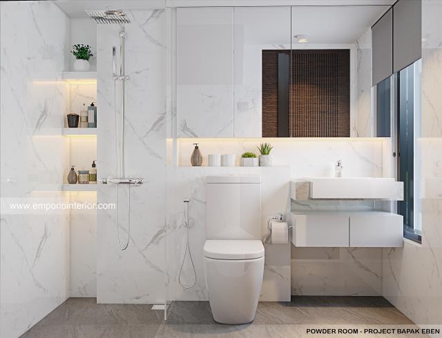 Desain Powder Room Rumah Modern 2.5 Lantai Bapak EBN di Jakarta