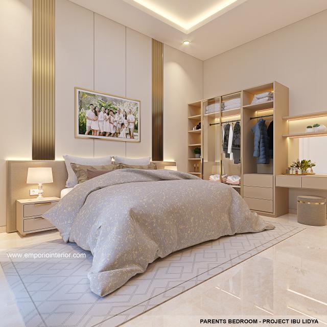 Desain Kamar Tidur Orang Tua Rumah Modern 2.5 Lantai Mrs. LDY 1356 di Jakarta