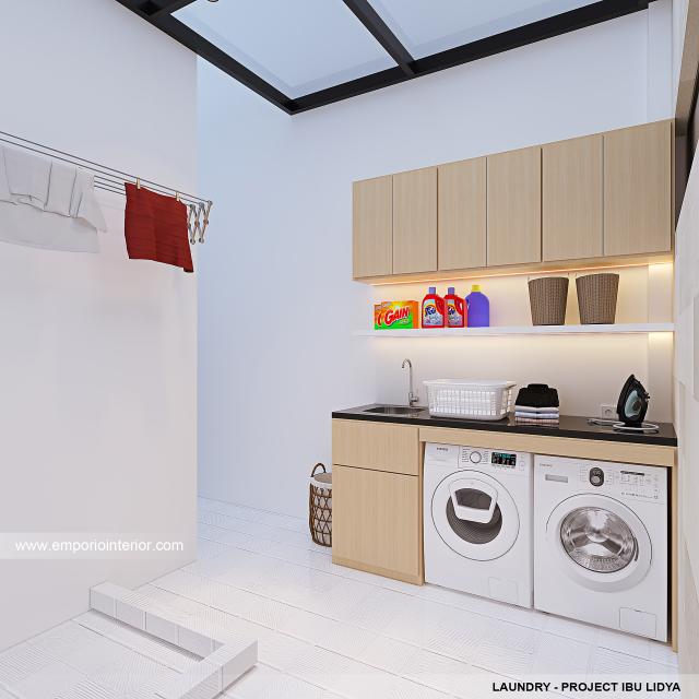 Desain Laundry Rumah Modern 2.5 Lantai Mrs. LDY 1356 di Jakarta