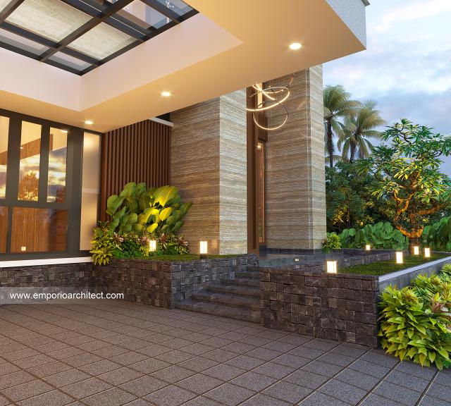 Desain Tampak Detail Depan 2 Rumah Modern 2.5 Lantai Mrs. LDY di Jakarta