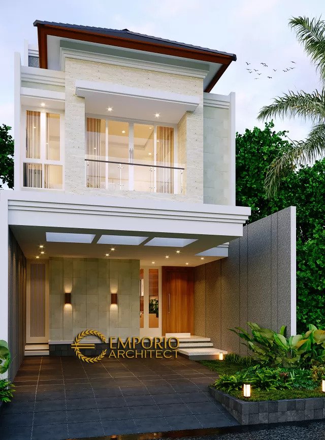 Desain Rumah Modern 2.5 Lantai Bapak Harjono di Jakarta - Tampak Depan