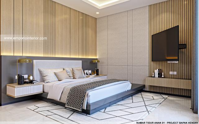 Desain Kamar Tidur Anak 1 Rumah Modern 2.5 Lantai Bapak Hendry di Palembang