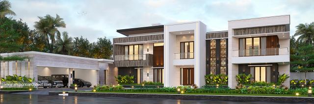 Desain Rumah Modern 2.5 Lantai Bapak Hendry di Palembang - Tampak Depan