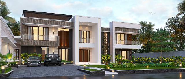 Desain Tampak Depan 2 Rumah Modern 2.5 Lantai Bapak Hendry di Palembang