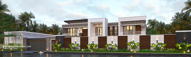 Desain Tampak Depan Dengan Pagar Rumah Modern 2.5 Lantai Bapak Hendry di Palembang