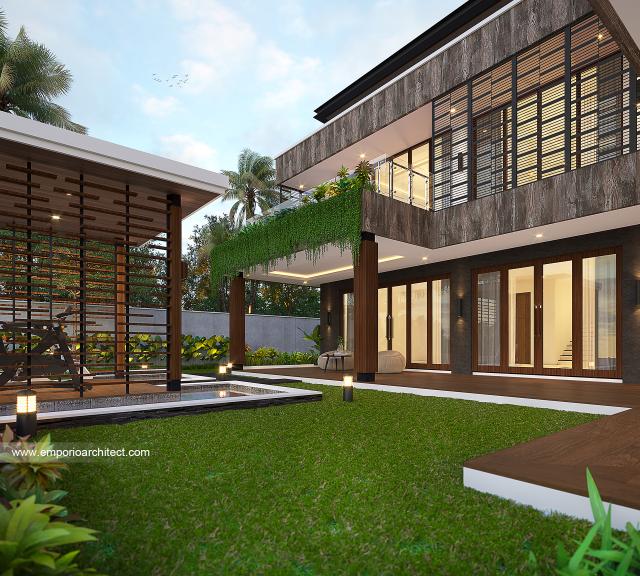 Desain Tampak Detail Belakang Rumah Modern 2.5 Lantai Bapak Hendry di Palembang