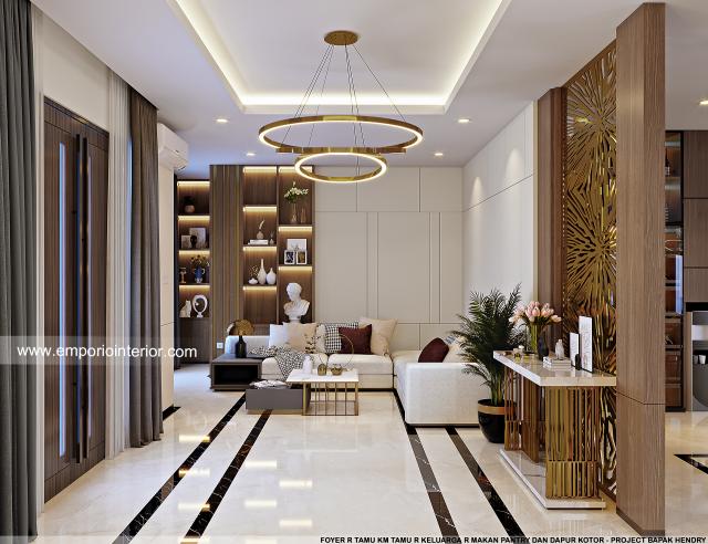 Desain Foyer dan Ruang Tamu Rumah Modern 2.5 Lantai Bapak Hendry di Palembang