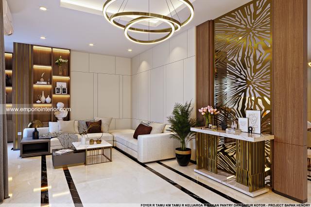 Desain Foyer dan Ruang Tamu Rumah Modern 2.5 Lantai Bapak Hendry di Palembang