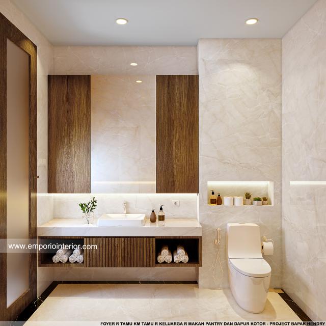 Desain Powder Room Rumah Modern 2.5 Lantai Bapak Hendry di Palembang