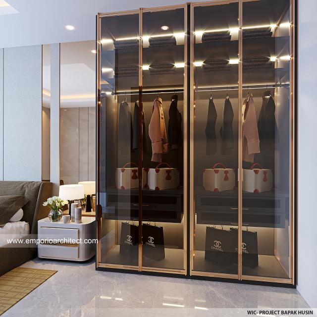 Desain Walk In Closet Perumahan The Gems Townhouse Modern 2.5 Lantai Bapak HSN di Cibubur, Jakarta Timur