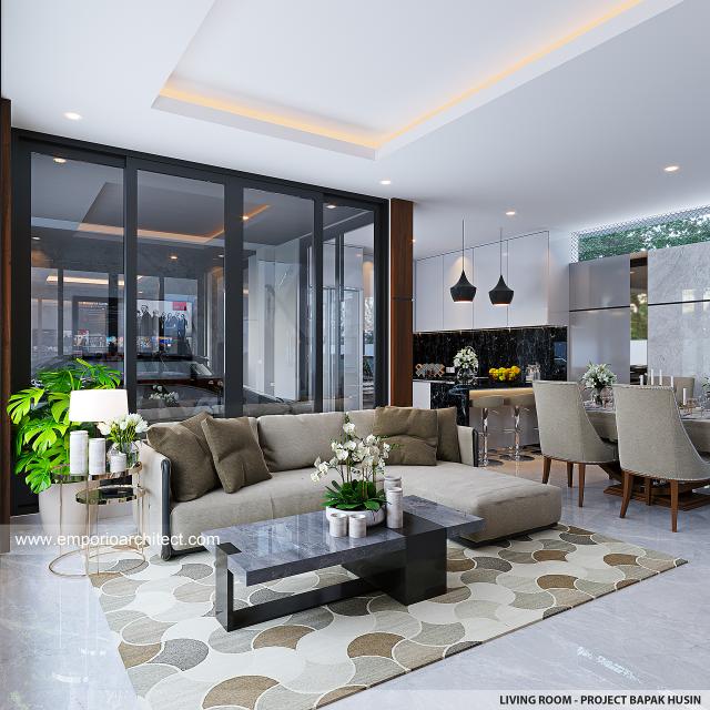 Desain Ruang Keluarga Perumahan The Gems Townhouse Modern 2.5 Lantai Bapak HSN di Cibubur, Jakarta Timur