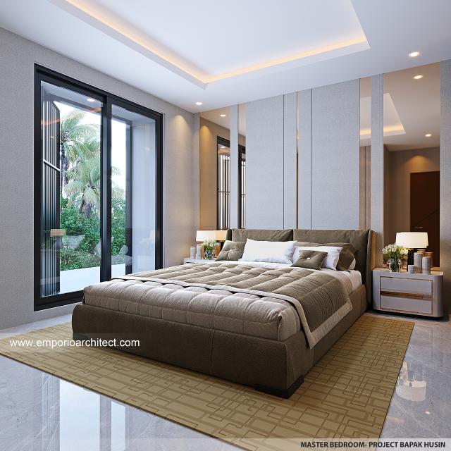 Desain Kamar Tidur Utama Perumahan The Gems Townhouse Modern 2.5 Lantai Bapak HSN di Cibubur, Jakarta Timur