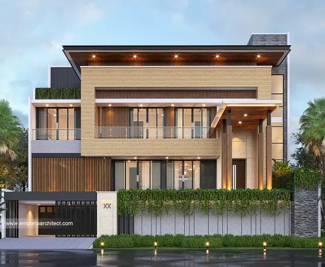 Desain Tampak Depan 3 Rumah Modern 2.5 Lantai Bapak SYF di Jakarta Timur