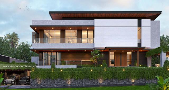 Desain Tampak Depan 2 Rumah Modern 2.5 Lantai Bapak HDR di Puncak, Jawa Barat