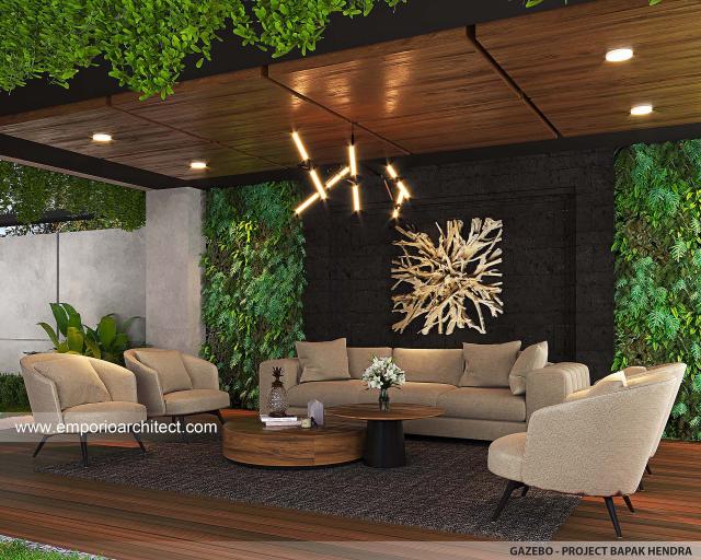 Desain Area Gazebo Rumah Modern 2.5 Lantai Bapak HDR di Puncak, Jawa Barat