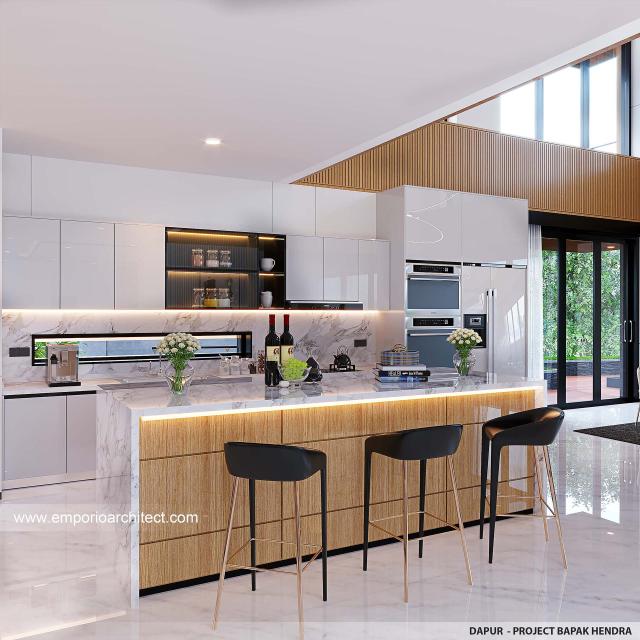 Desain Dapur Rumah Modern 2.5 Lantai Bapak HDR di Puncak, Jawa Barat