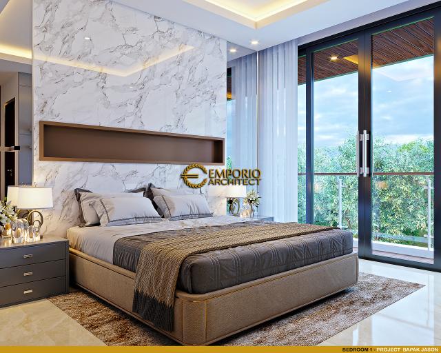 Desain Kamar Tidur 1 Rumah Modern 2.5 Lantai Bapak Jason di Bogor, Jawa Barat