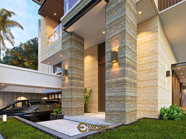 Desain Tampak Detail Depan Rumah Modern 2.5 Lantai Bapak Jason di Bogor, Jawa Barat