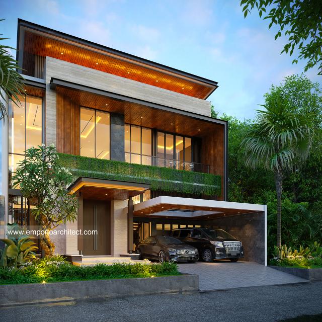 Desain Rumah Modern 2.5 Lantai Bapak PTR di Jakarta Timur - Tampak Depan