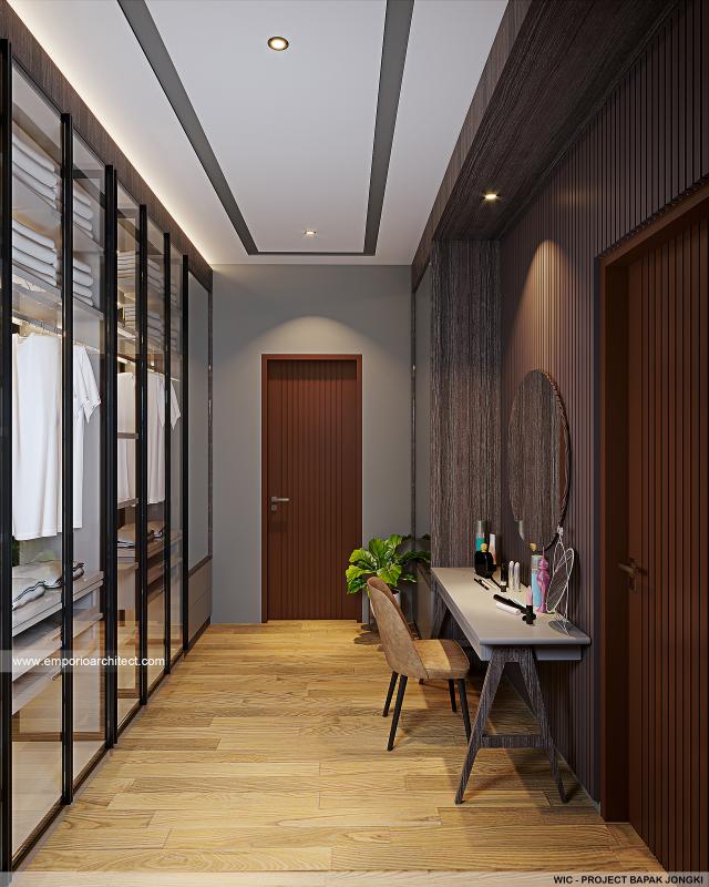 Desain Walk In Closet Rumah Modern 2.5 Lantai Bapak JKI di Jakarta