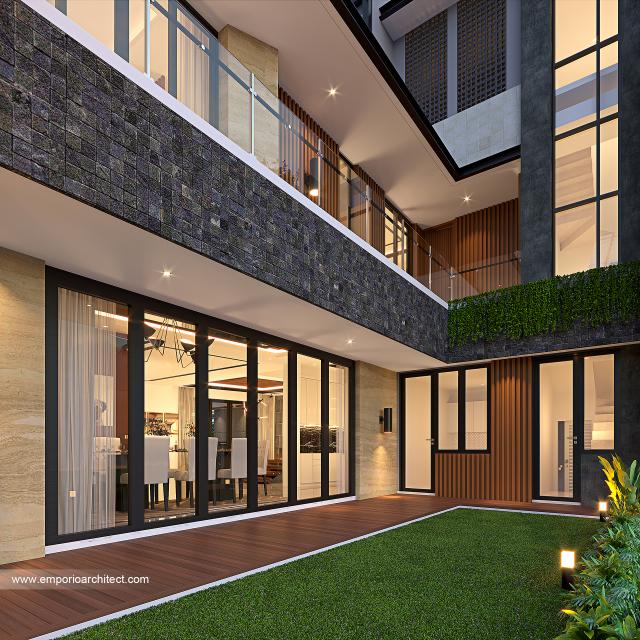 Desain Tampak Detail Belakang Rumah Modern 2.5 Lantai Bapak JKI di Jakarta