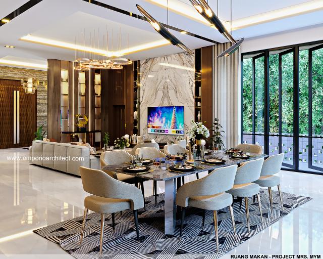 Desain Ruang Makan Rumah Modern 3 Lantai Mrs. MYM di Jakarta