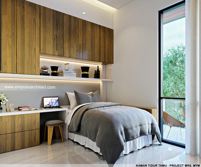 Desain Kamar Tidur Tamu Rumah Modern 3 Lantai Mrs. MYM di Jakarta