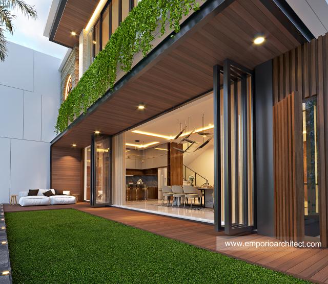 Desain Tampak Detail Belakang Rumah Modern 3 Lantai Mrs. MYM di Jakarta