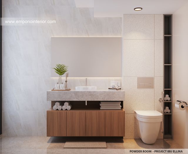 Desain Toilet Tamu Rumah Modern 2.5 Lantai Ibu ELN 1467 di Palembang