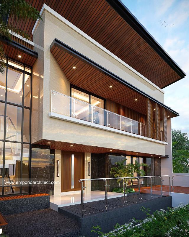 Desain Tampak Detail Depan 2 Rumah Modern 2.5 Lantai Ibu ELN di Palembang