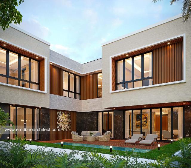 Desain Tampak Belakang Rumah Modern 2.5 Lantai Ibu ELN di Palembang