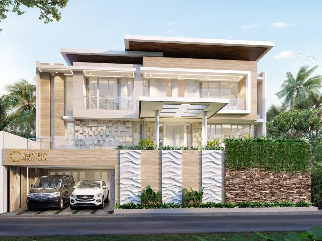 Desain Rumah Modern 2.5 Lantai Ibu Purie di Bandung, Jawa Barat - Tampak Depan