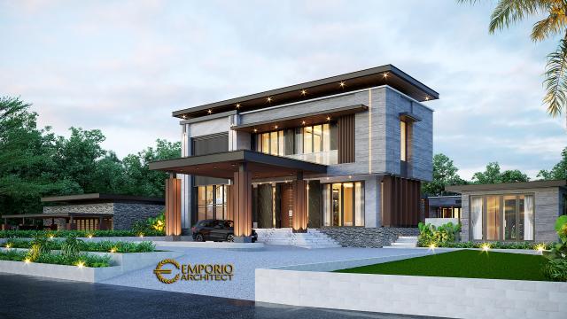 Desain Tampak Depan Kanan Rumah Modern 2.5 Lantai Bapak Yoga di Padang, Sumatera Barat