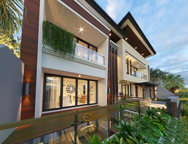 Desain Tampak Detail Depan 1 Rumah Modern 2.5 Lantai Ibu Tutus di Malang, Jawa Timur