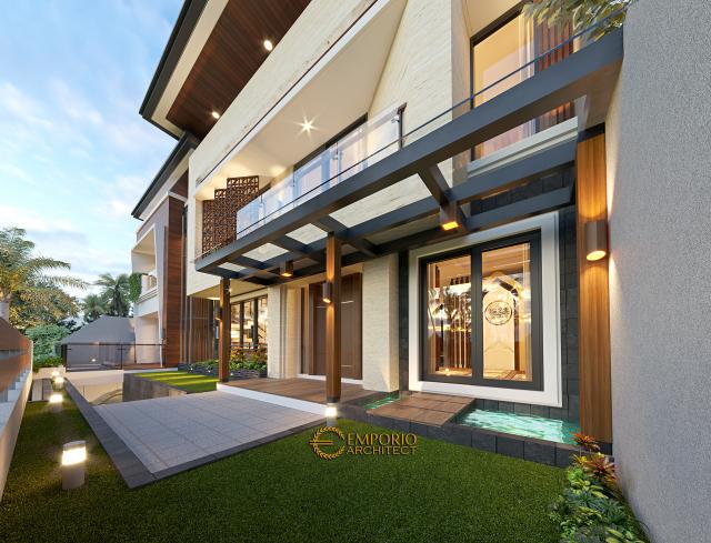 Desain Tampak Detail Depan 2 Rumah Modern 2.5 Lantai Ibu Tutus di Malang, Jawa Timur