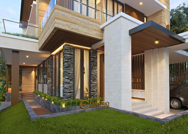 Desain Tampak Detail Depan Rumah Modern 2.5 Lantai Ibu Mia di Jakarta Timur