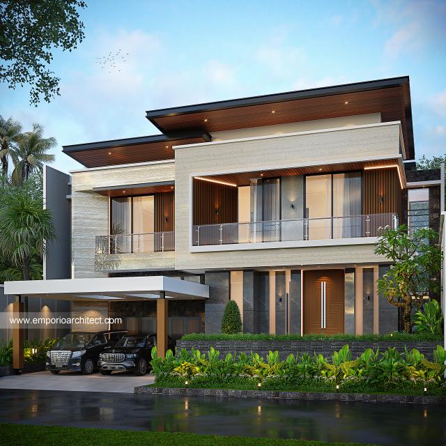 Desain Rumah Modern 2.5 Lantai Ibu STL di Jakarta - Tampak Depan