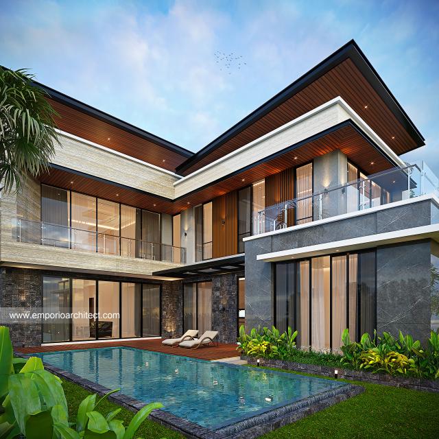 Desain Tampak Detail Belakang Rumah Modern 2.5 Lantai Ibu STL di Jakarta