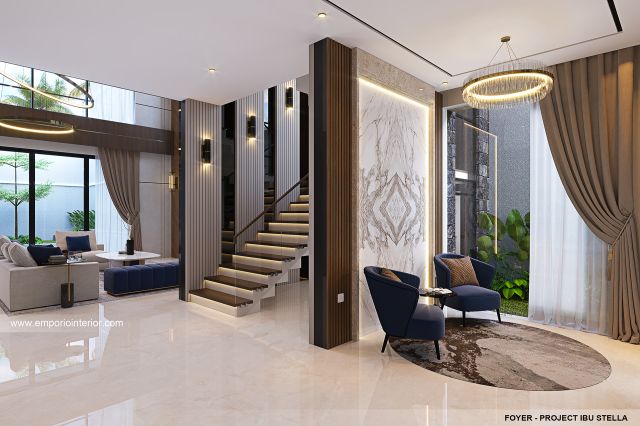 Desain Foyer Rumah Modern 2.5 Lantai Ibu STL di Jakarta