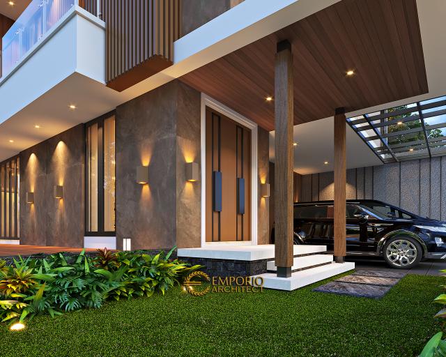 Desain Tampak Detail Depan Rumah Modern 2.5 Lantai Bapak Deddy di Jakarta