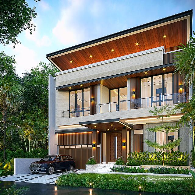 Desain Tampak Depan 2 Rumah Modern 2.5 Lantai Bapak DRS Type A di Bandung