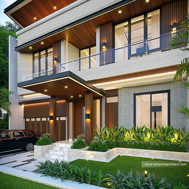 Desain Tampak Detail Depan Rumah Modern 2.5 Lantai Bapak DRS Type A di Bandung