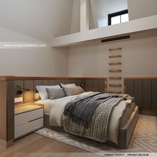 Desain Kamar Tidur 1 Rumah Klasik Modern 2.5 Lantai Ibu DLM 1422 di Bandung