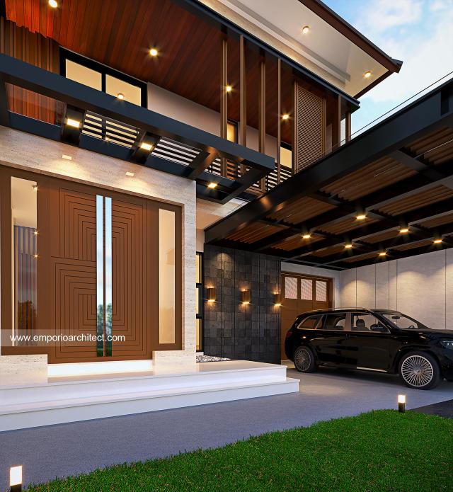 Desain Tampak Detail Depan Rumah Modern 2.5 Lantai Bapak Gusnadi di Bandung