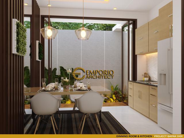 Desain Ruang Makan dan Dapur Tanpa Pagar Rumah Modern 2.5 Lantai Bapak Didi di Jakarta Selatan