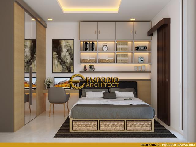 Desain Kamar Tidur 2 Rumah Modern 2.5 Lantai Bapak Didi di Jakarta Selatan